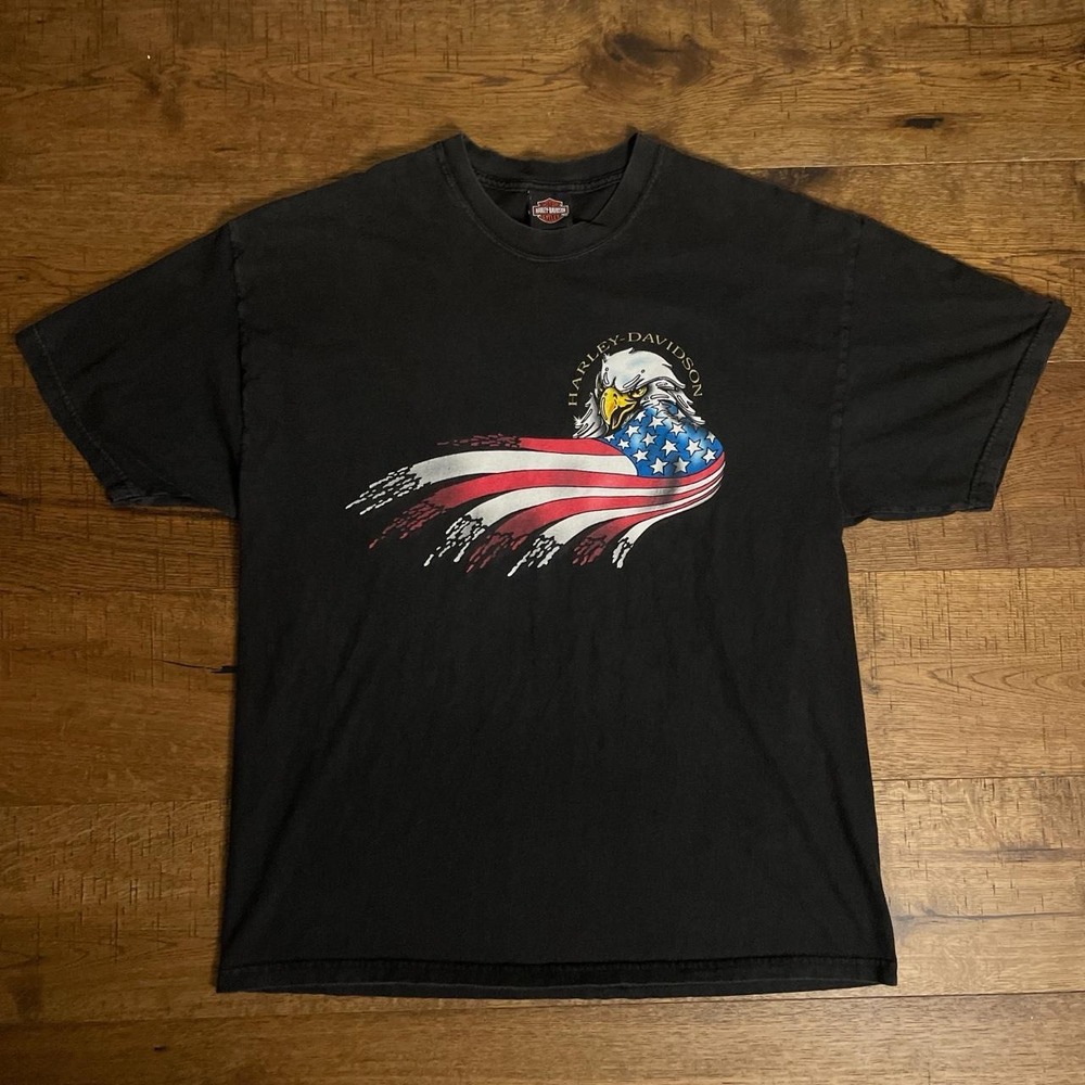 Harley Davidson T-Shirt Mens XL Black Biker Americana Eagle Flag Republic Texas